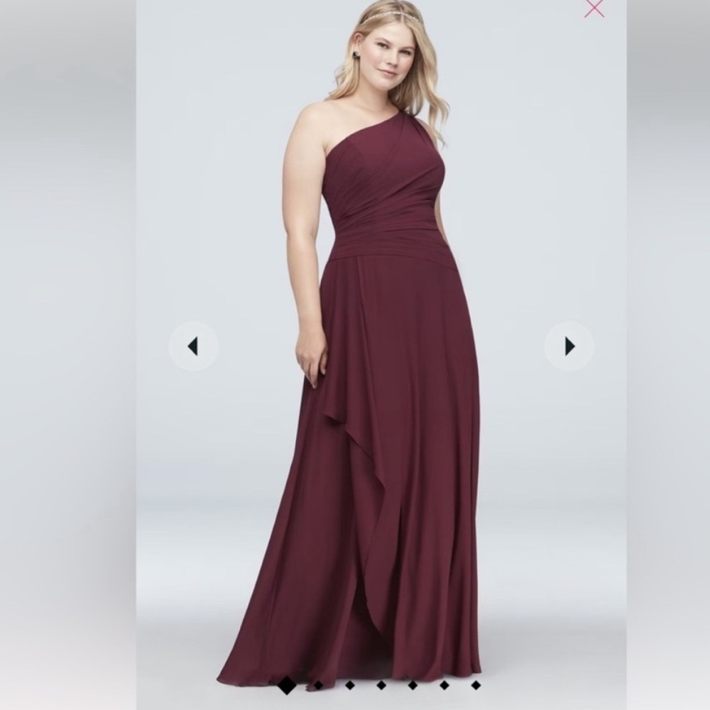 NWT Davids Bridal One-Shoulder Georgette
Cascade Dress- Purple/ Regency